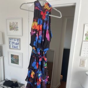 Betsy & Adam Women's Halter-Neck Printed Chiffon Dress